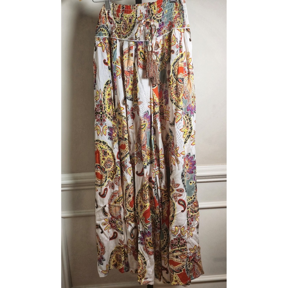 True Destinations Size S Smocked Waist Wide Leg Palazzo‎ Resort Pants Tropical